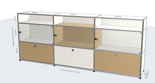3x3 module sideboard (bottom 3 drop down & middle 3 glass doors with custom color) [W(750+750+750)XD350XH(350+350+175)]