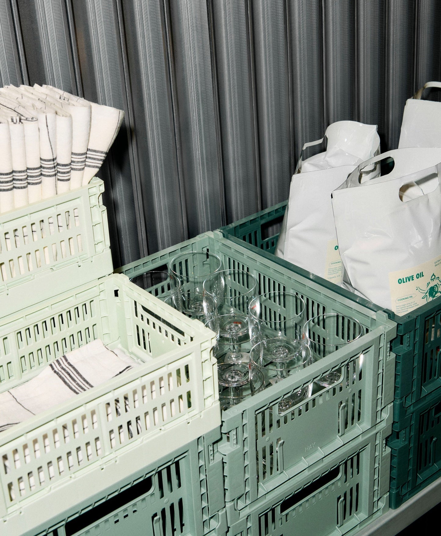 Colour Crate, M, recycled plastic, sage green