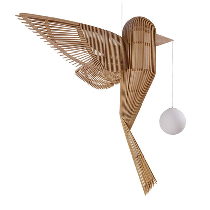 BIG BIRD VERTICAL - Handmade wood veneer pendant lamp.