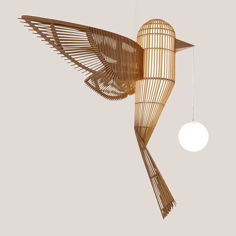 BIG BIRD VERTICAL - Handmade wood veneer pendant lamp.