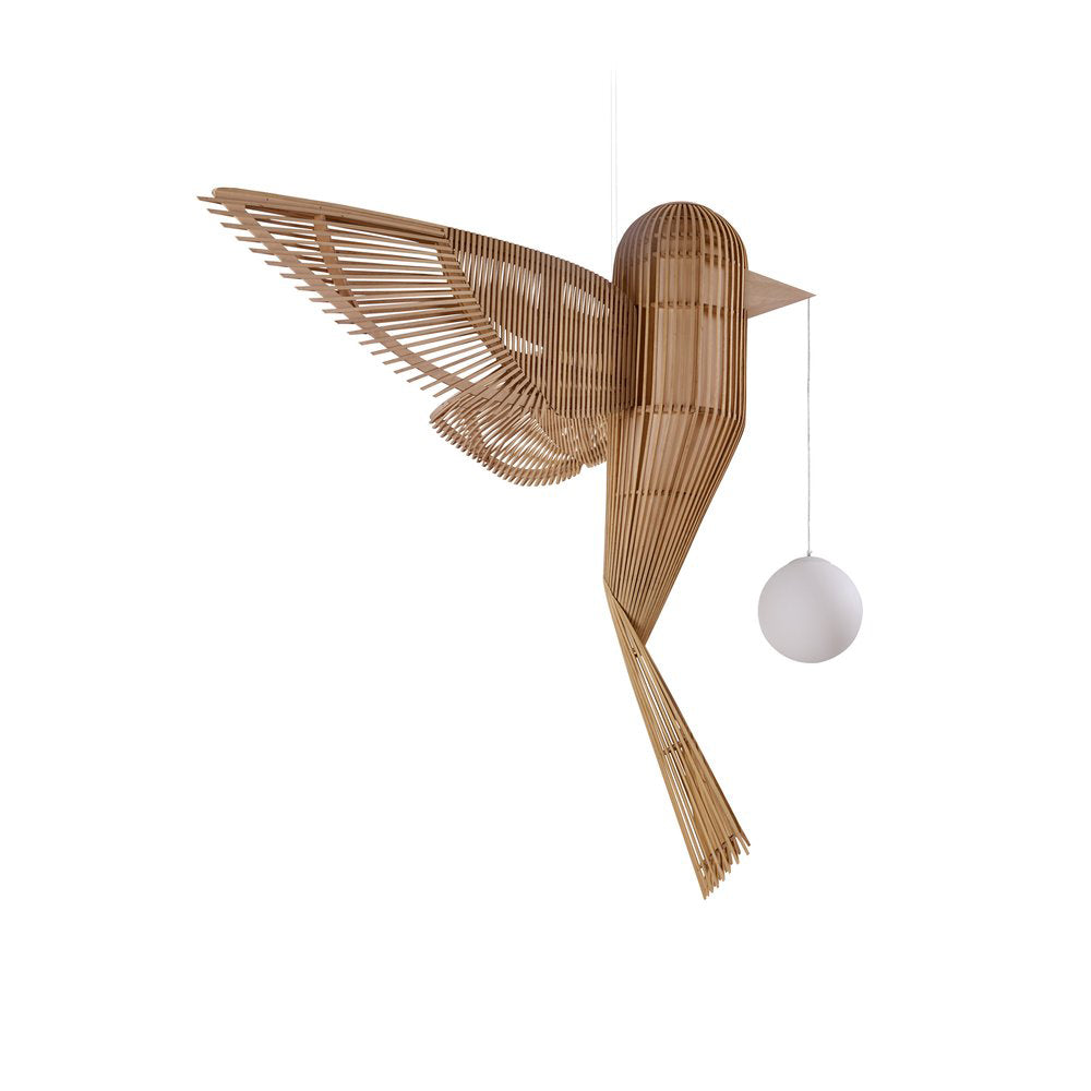 BIG BIRD VERTICAL - Handmade wood veneer pendant lamp.