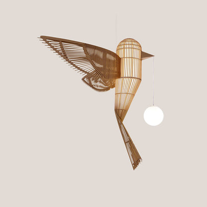 BIG BIRD VERTICAL - Handmade wood veneer pendant lamp.