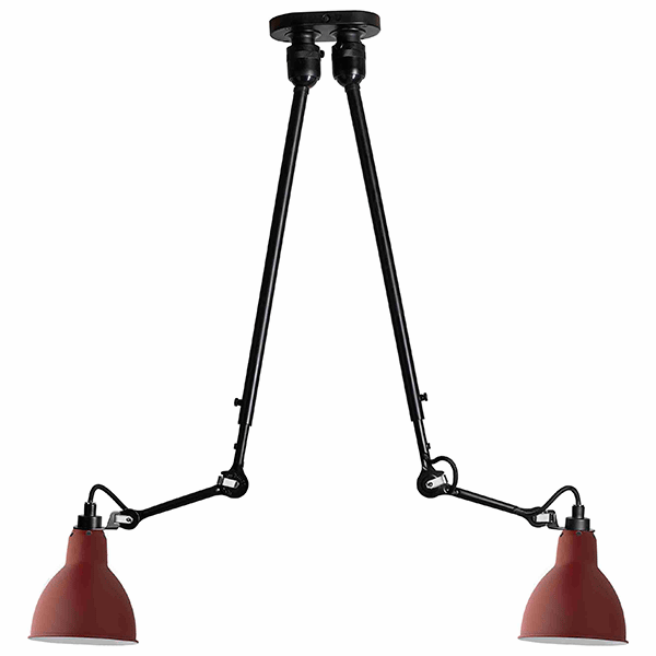 Lampe Gras N302 Ceiling Light Double Matt Black & Matt Red