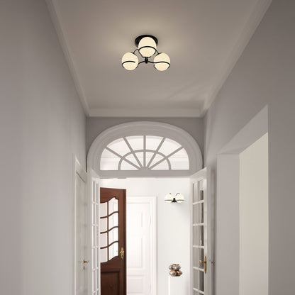 Ceiling Lamp Model 2042/3 by Astep #3 Opaline Spheres (20cm Diameter) / Black Mount