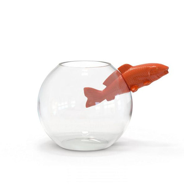 NO LIMIT Mouth-blown glass vase with enamelled porcelain fish by Roche Bobois #Red