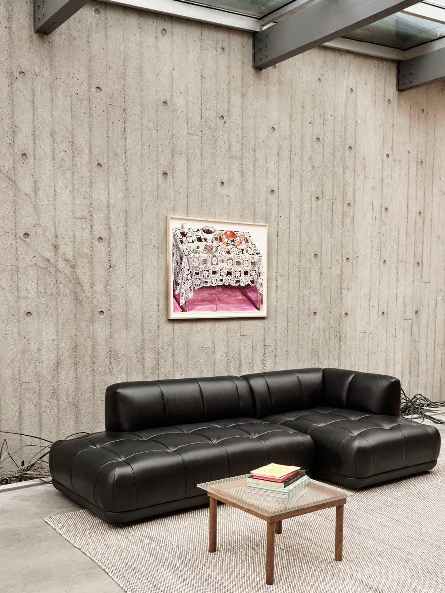 Kofi table 60 x 60 cm, lacquered walnut - reeded glass
