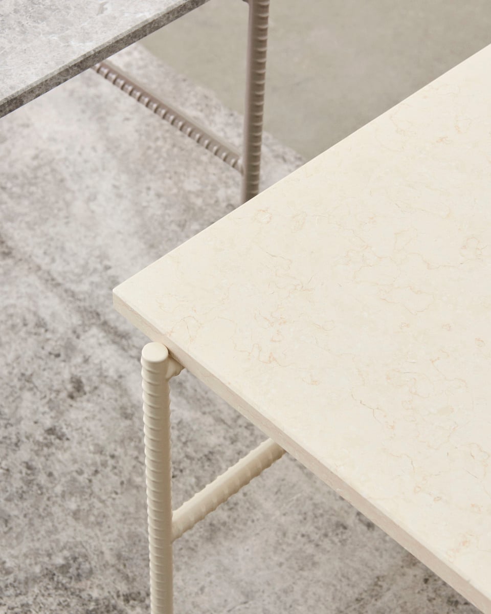 Rebar coffee table, 100 x 104 cm, alabaster - beige marble