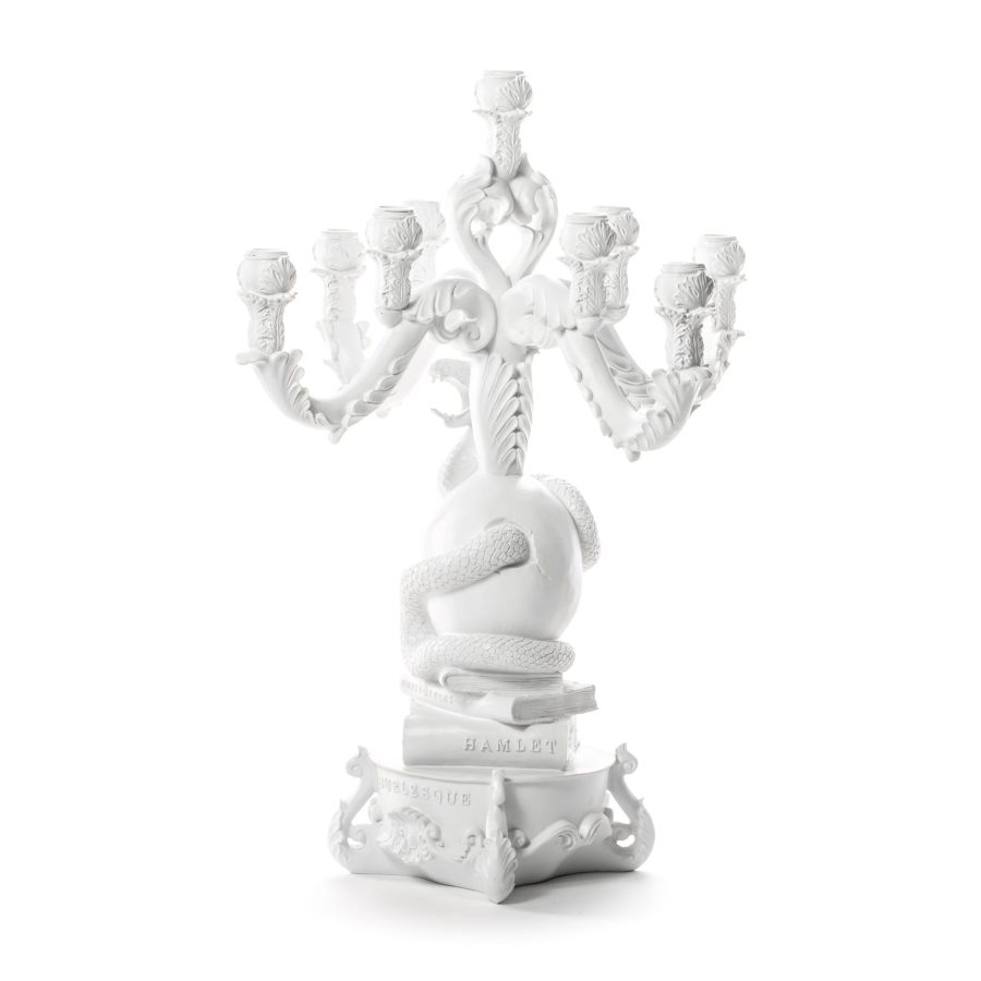 5 arms Polyresin candle holder Giant Burlesque Skull by Seletti #White