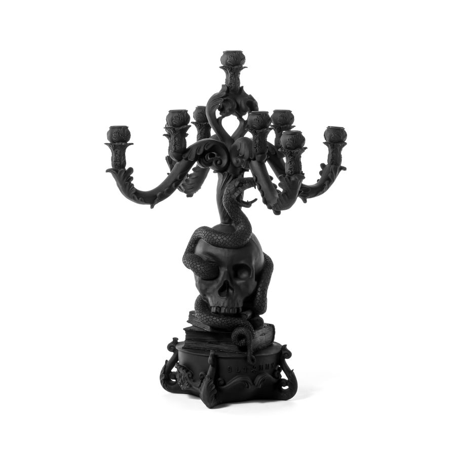 5 arms Polyresin candle holder Giant Burlesque Skull by Seletti #Black