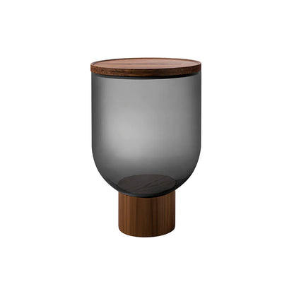 Mastea - Round Murano Glass Coffee Table by Miniforms #Canaletto Walnut/Smoked Gray Blown Glass