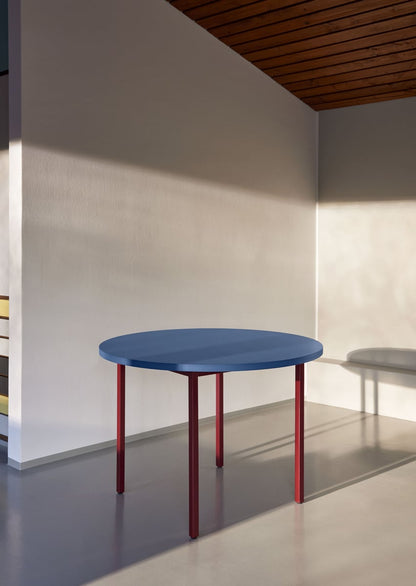 Two-Colour table, 105 cm, maroon red - blue
