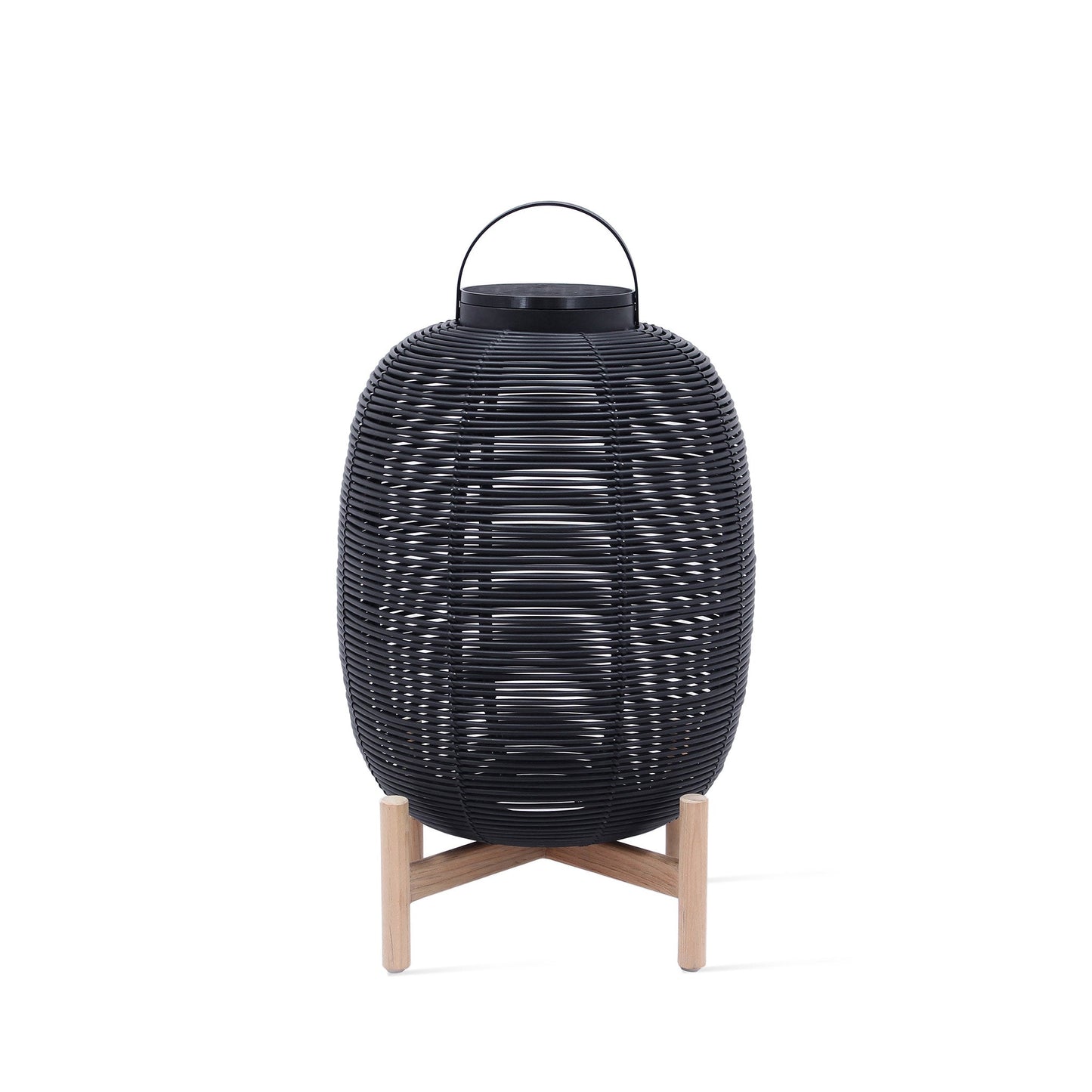 TIKA - Solar powered wicker lantern with teak base