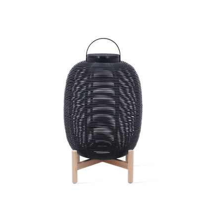 TIKA - Solar powered wicker lantern with teak base