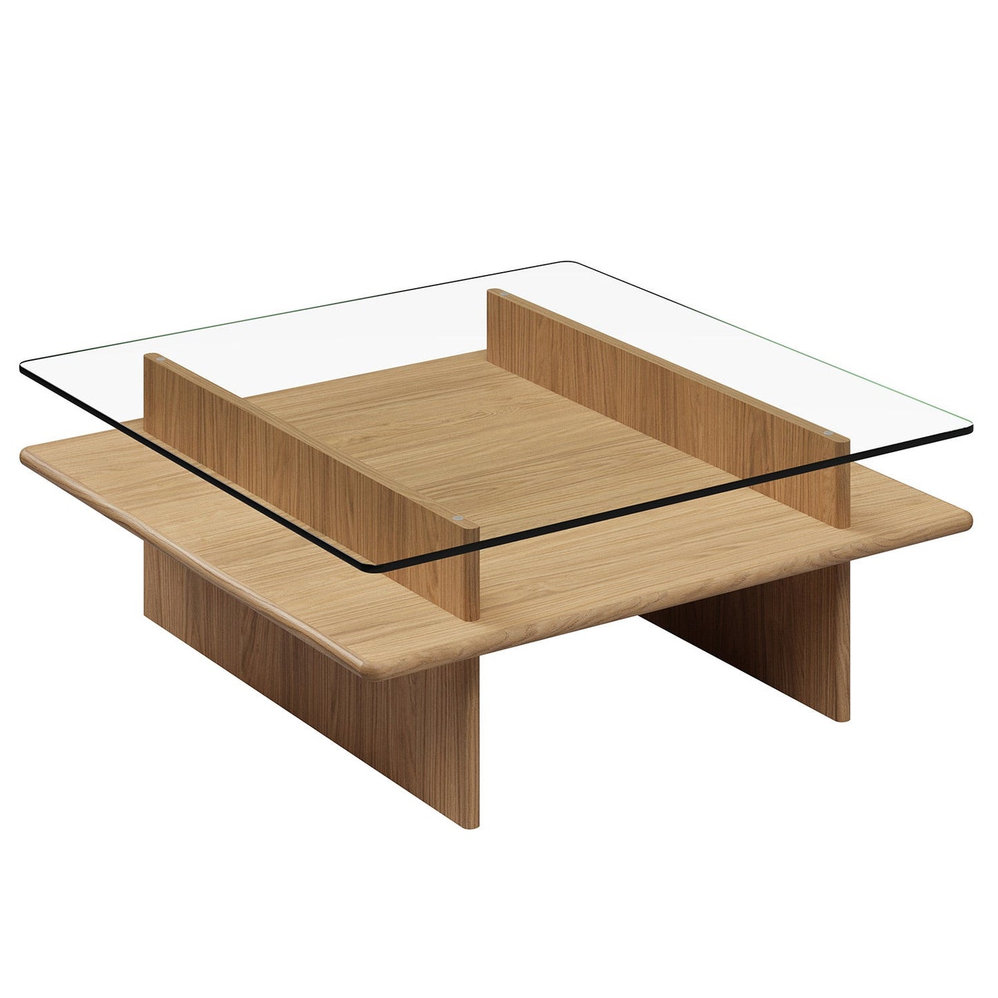 Parallel coffee table, 90 x 90 cm, white lacquered oak