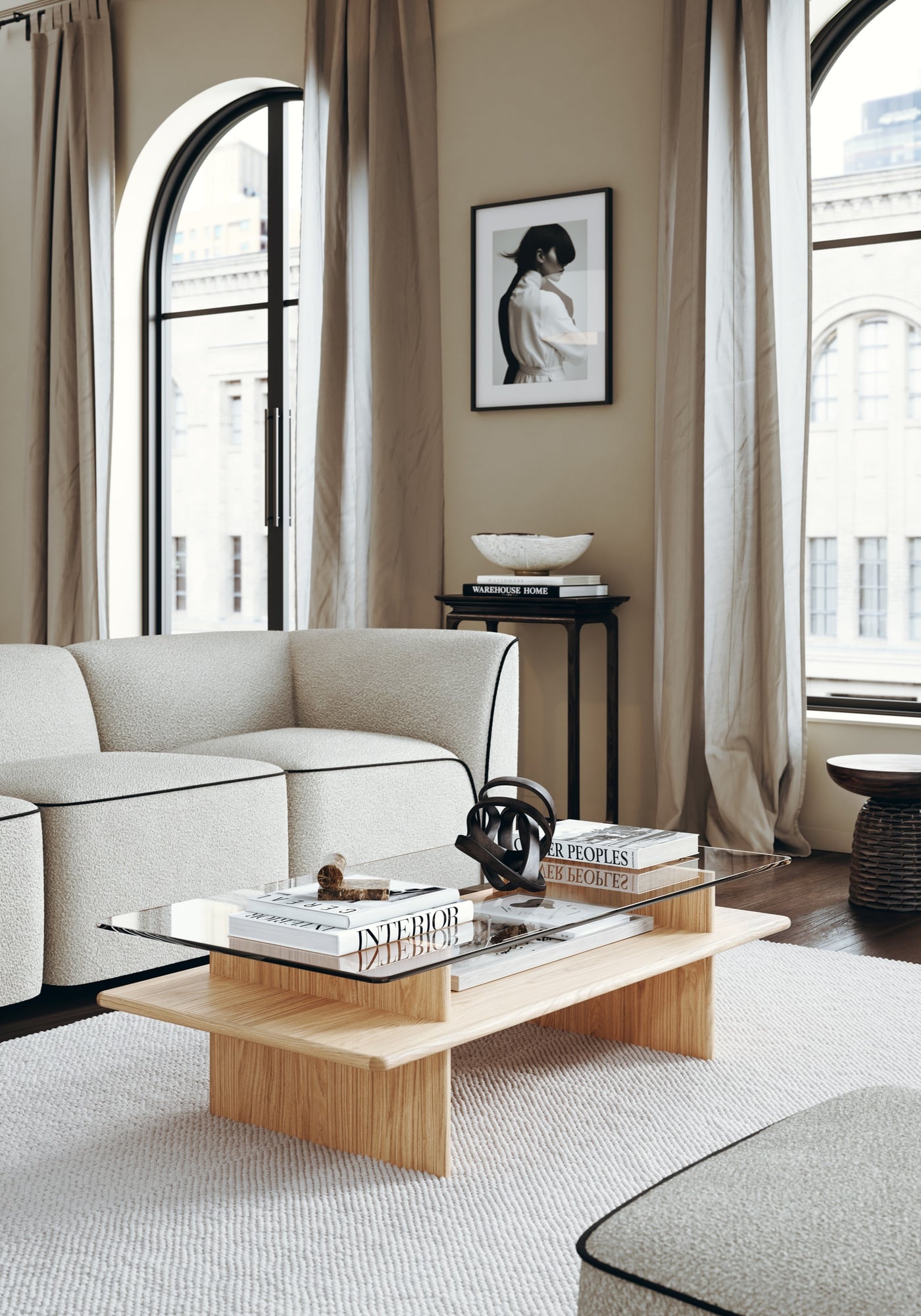 Parallel coffee table, 60 x 120 cm, white lacquered oak