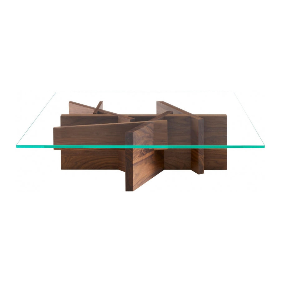 ASHERA - Low square wood and glass coffee table.