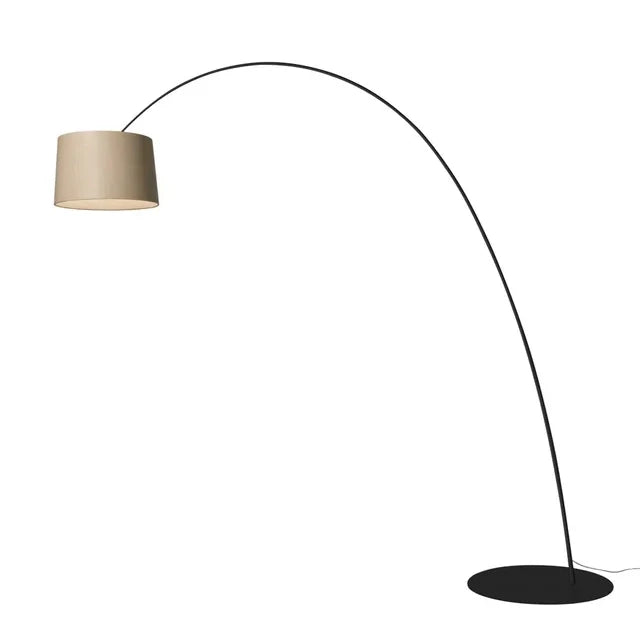 TWIGGY ELLE WOOD - LED arc lamp with metal base and oak lampshade.