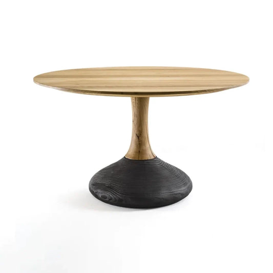 DECANT ROUND - Round dining table in oak and cedar solid wood.