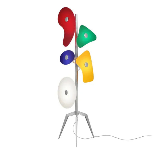 ORBITAL - Screen printed glass floor lamp with tripod.
