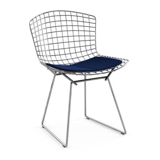 Bertoia Side Chair - Steel Chair with Fabric Seat Cushion.