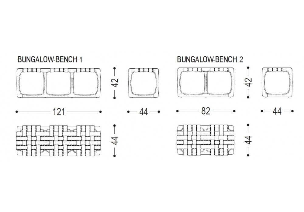 BUNGALOW - Teak garden bench with fabric seat (Dimensions - L.121 x P.44 x H.42) (Request Info).