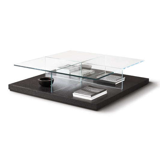 CLUNY - Low square tempered glass coffee table.