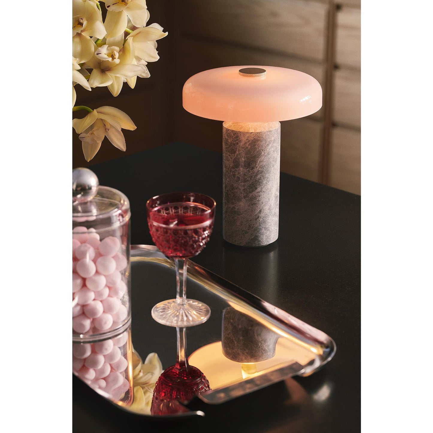 Design By Us Trip Portable Lamp Burgundy Marble/Glossy Opal