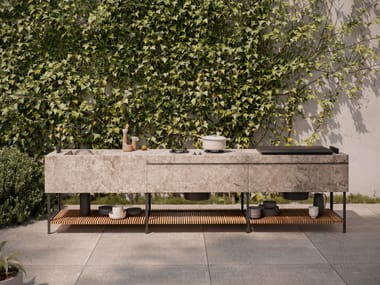 BASE - Gas porcelain stoneware outdoor kitchen with Barbecue (Request Info).