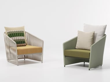 BITTA LOUNGE - Upholstered fabric garden armchair with armrests (Request Info).