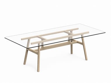 BOTTEGA - Rectangular wood and glass table (Request Info).