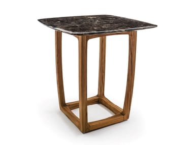 BUNGALOW BAR - Square garden table with teak base and marble top (Request Info).