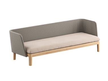 CALYPSO LOUNGE - Upholstered 3 seater teak garden sofa with removable cover (Request Info).