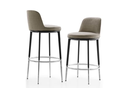 CARATOS - High upholstered fabric stool with back (Request Info).