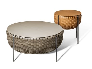 CESTLAVIE - Round tanned leather coffee table with storage space (Request Info).