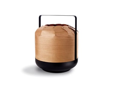 CHOU - Wood veneer and metal table lamp / lantern (Request Info).
