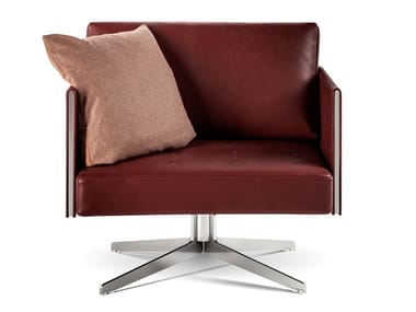 CLAYTON Armchair - Swivel leather easy chair with 4-spoke base.