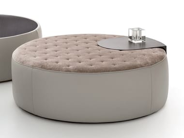 CLIP - Tufted upholstered round fabric pouf (Request Info).