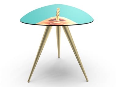 DRILL - Triangular coffee table with MDF top and metal legs (Request Info).