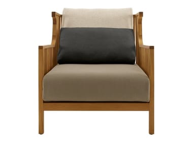 ELIZABETH TECK - Upholstered teak garden armchair with armrests (Request Info).