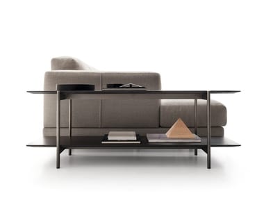 ERYS - Rectangular wooden coffee table with integrated magazine rack (Request Info).