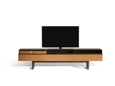 FIDELIO - Tanned leather TV cabinet with drawers (Request Info).