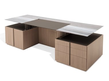 G-CODE DESK - Rectangular writing desk with walnut base and marble top (Request Info).
