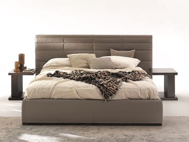 GRANDANGOLO - Leather bed with upholstered headboard (Request Info).