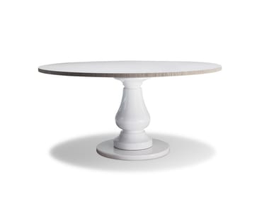 GRAY 38 - Round table with porcelain stoneware base and wooden top (Request Info).
