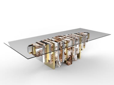 HERITAGE - Rectangular tempered glass dining table (Request Info).