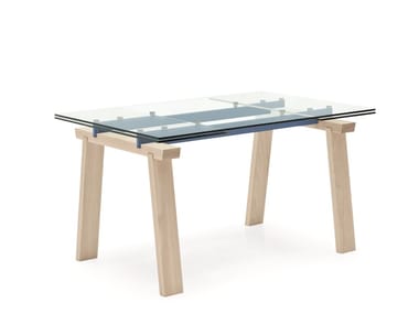 LEVANTE - Extending rectangular wood and glass table (Request Info).