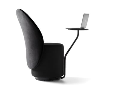 LOOMI - Upholstered armchair with swivel small table (Request Info).