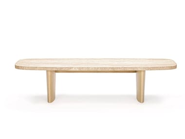 Matéria - Rectangular travertine and wood coffee table (Request Info).