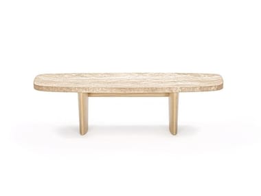Matéria - Travertine and wood side table (Request Info).