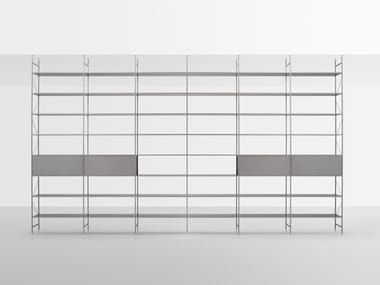 MINIMA 3.0 ROOM DIVIDER - Contemporary style open floor-ceiling mounted divider aluminium shelving unit (Request Info).